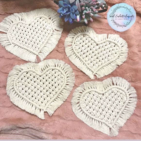 Beautiful BÖHÖ Handmade Heart Shaped Macrame Coaster by Laney> @soul_embellish - Picture 3 of 16